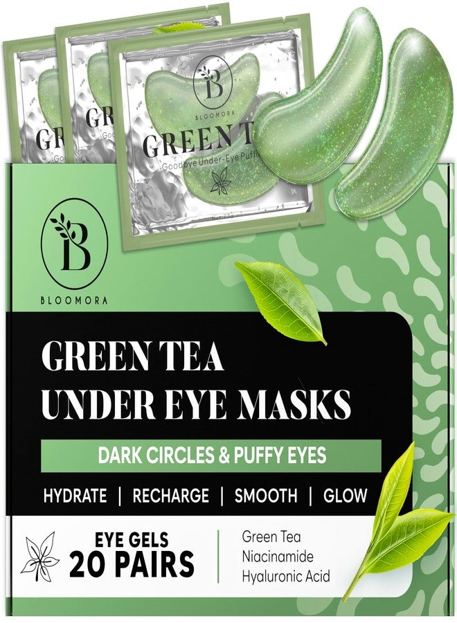 BLOOMORA Green Tea Under Eye Patches (20 Pairs) - Dark Circles & Puffiness Treatment - Hydrating Green Tea Eye Mask - Image 1